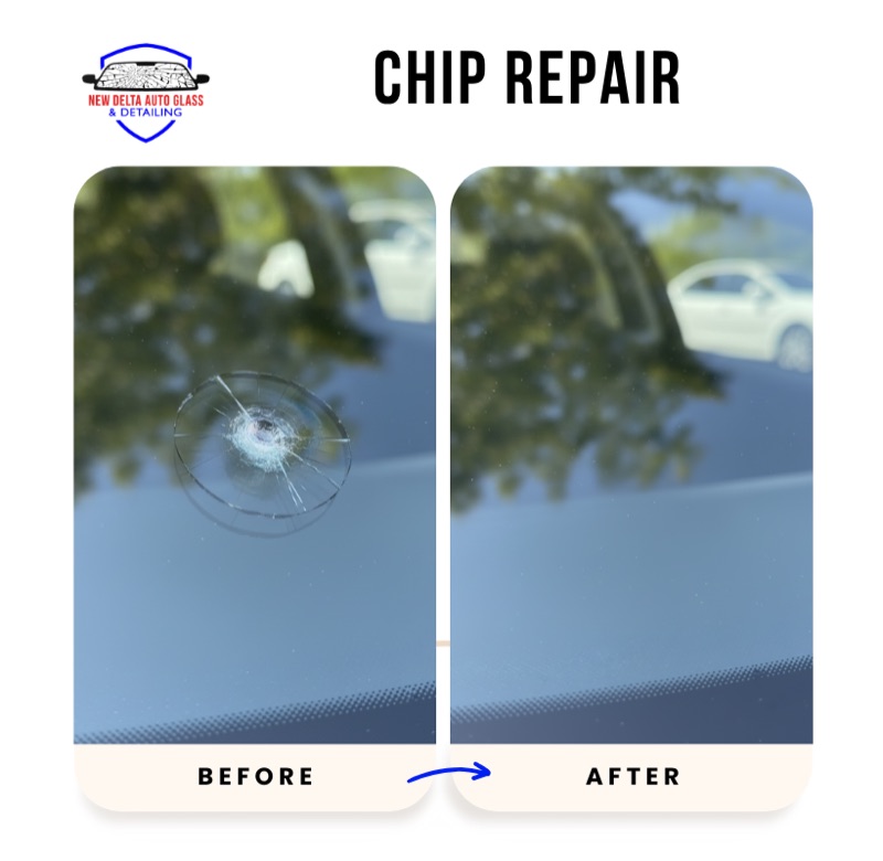Before and after windshield chip repair