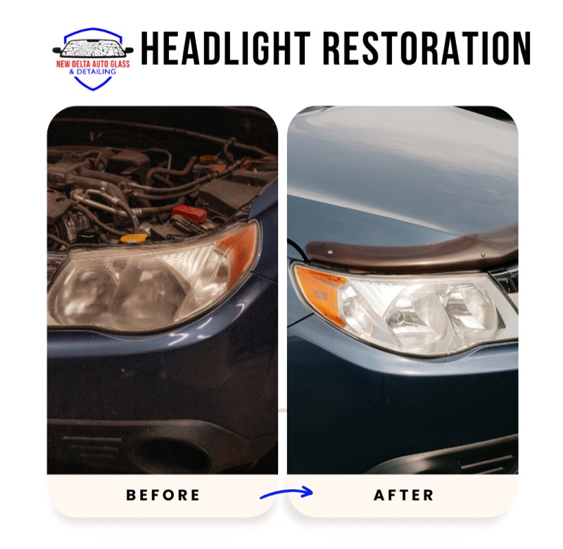 Before and after headlight restoration